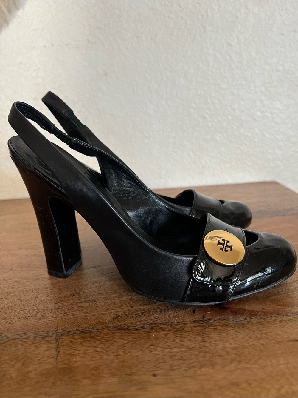 Tory Burch Brody Patent Leather Black Slingback Heels Size 7M
